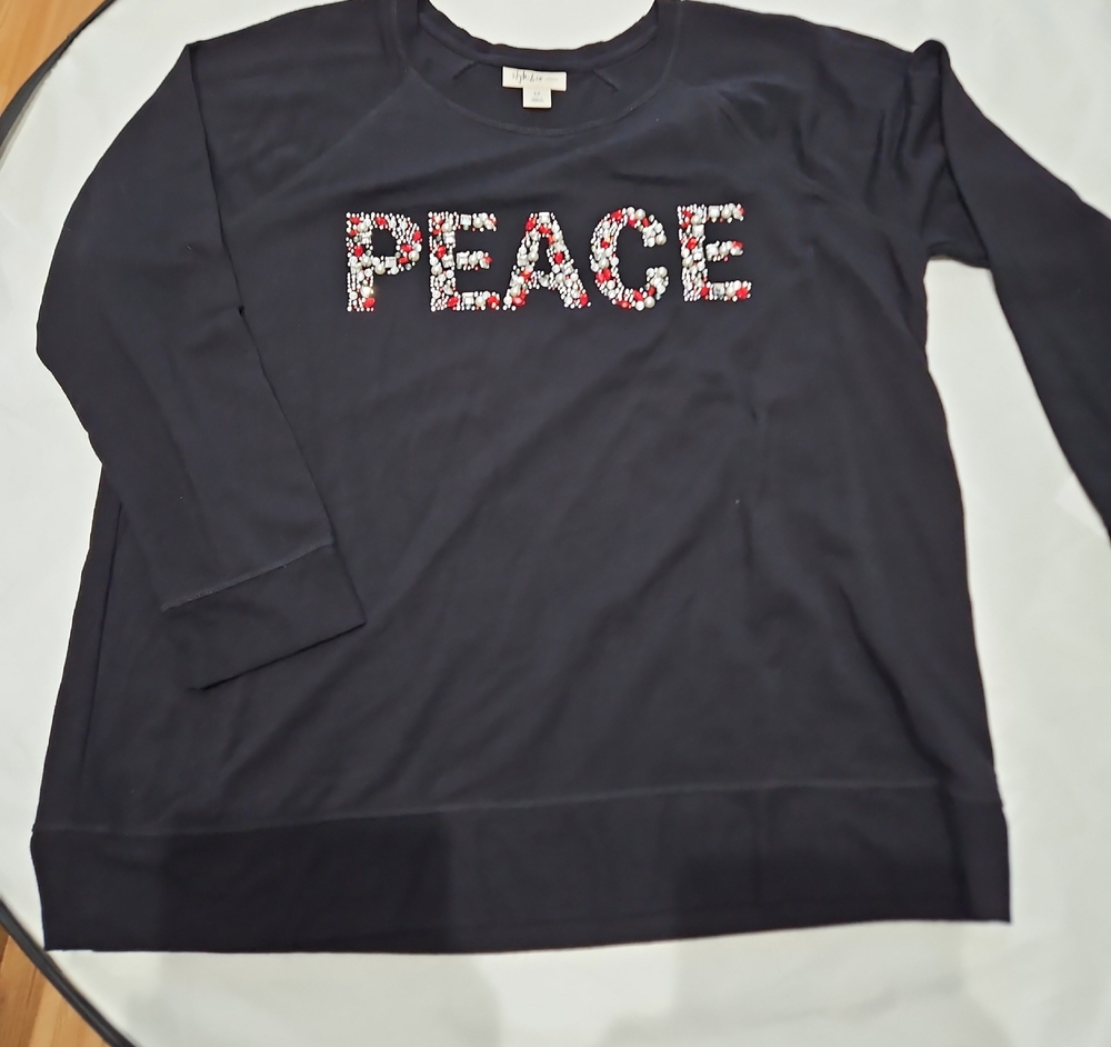 Style & Co. Black Long Sleeve with Peace Graphic